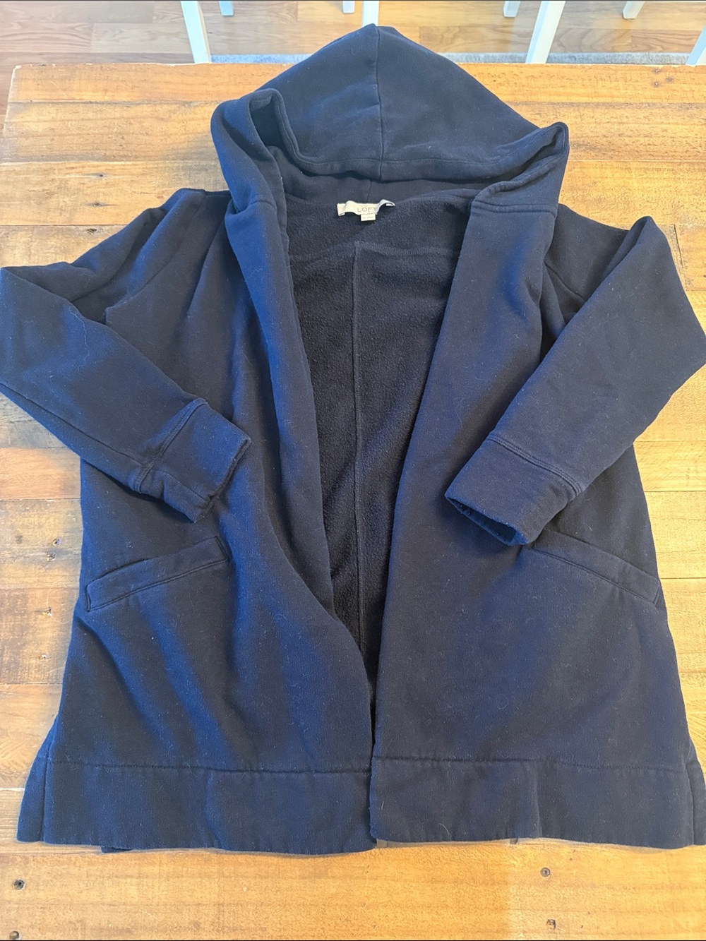 LOFT Navy Fleece-Lined Hooded Cardigan